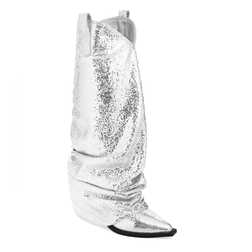 NEW Silver Slouchy Heeled Boots